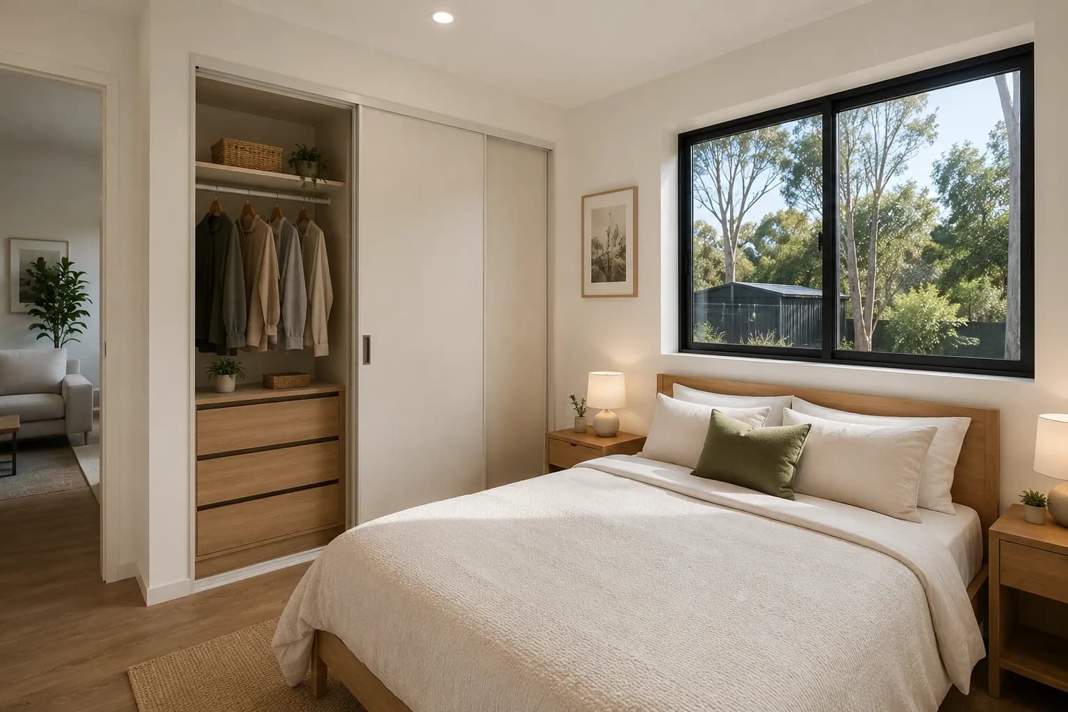 HempPod bedroom with sliding-door robe
