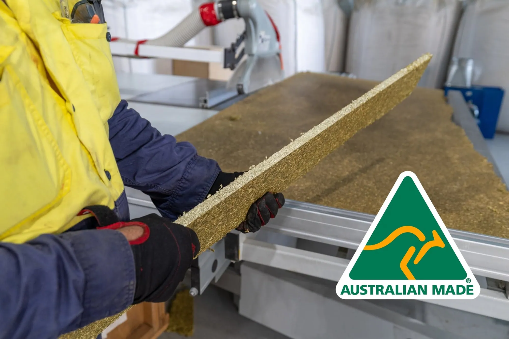 Hemp panel being handled on the Townsville factory line