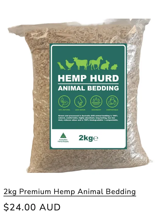 Retail 2 kg pack of hemp-hurd animal bedding