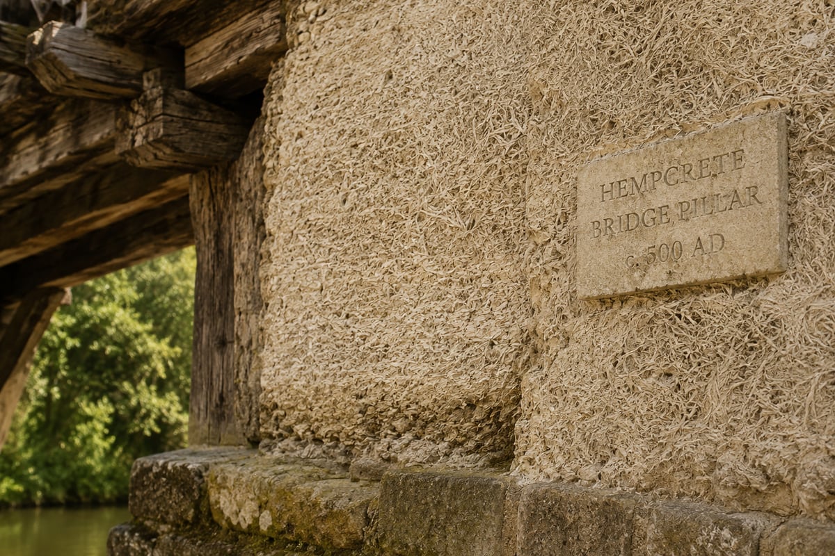 Weathered, centuries-old hemp-lime masonry wall in soft overcast daylight